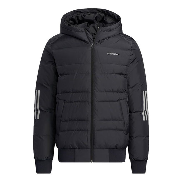 Пуховик adidas neo M Dwn 3S Puf Jk Metallic Sports hooded down Jacket Black, черный