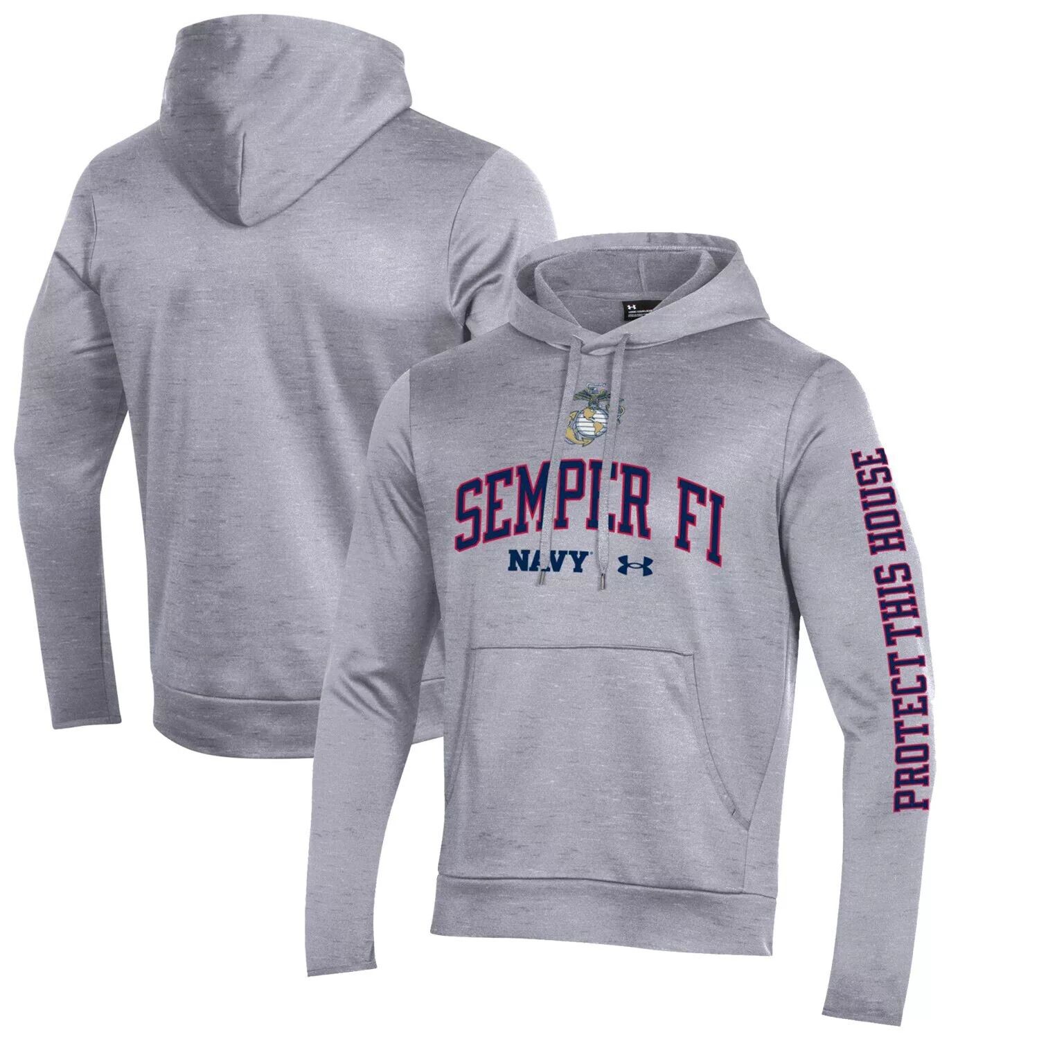 

Мужской флисовый пуловер с капюшоном Under Armour серо-темно-синего цвета Midshipmen Rivalry USMC 2-Hit