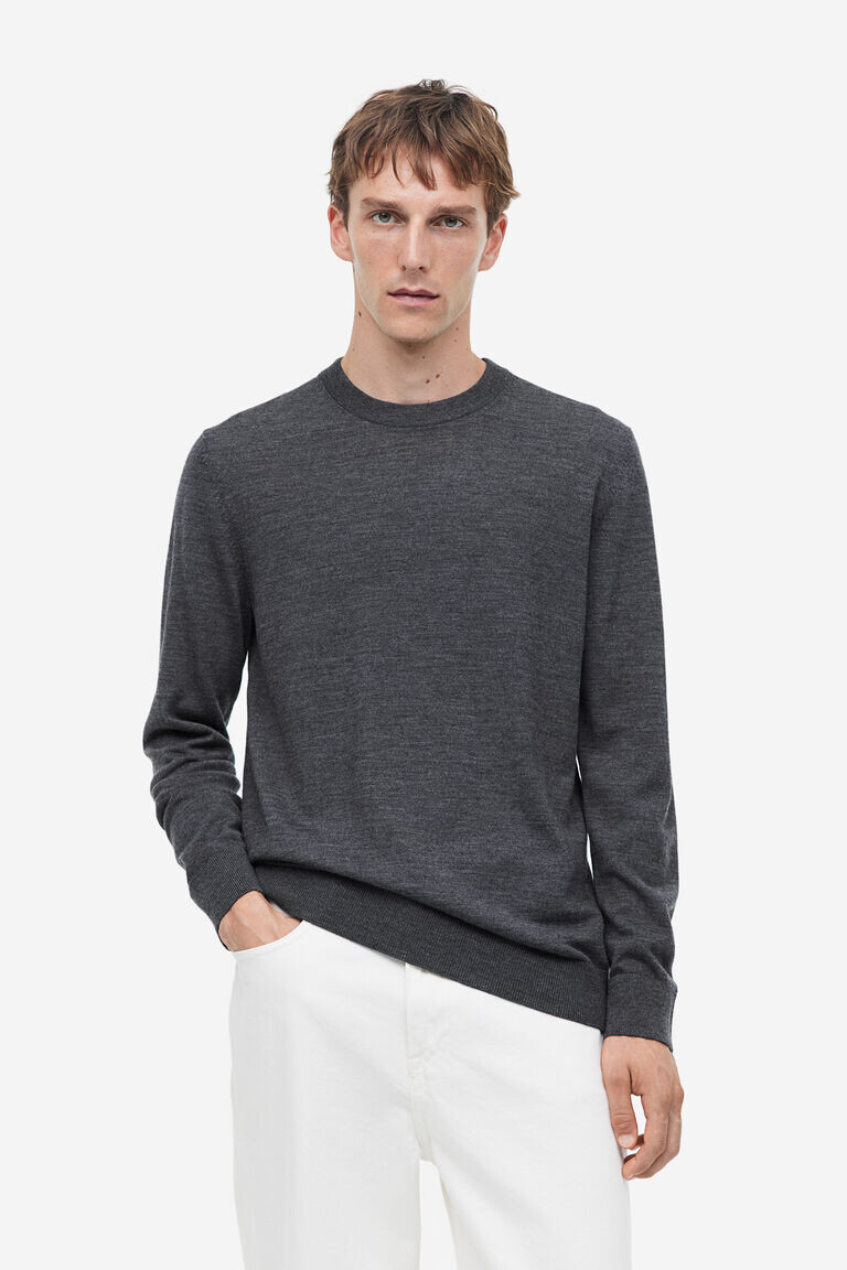 

Джемпер slim fit из шерсти мериноса H&M, серый