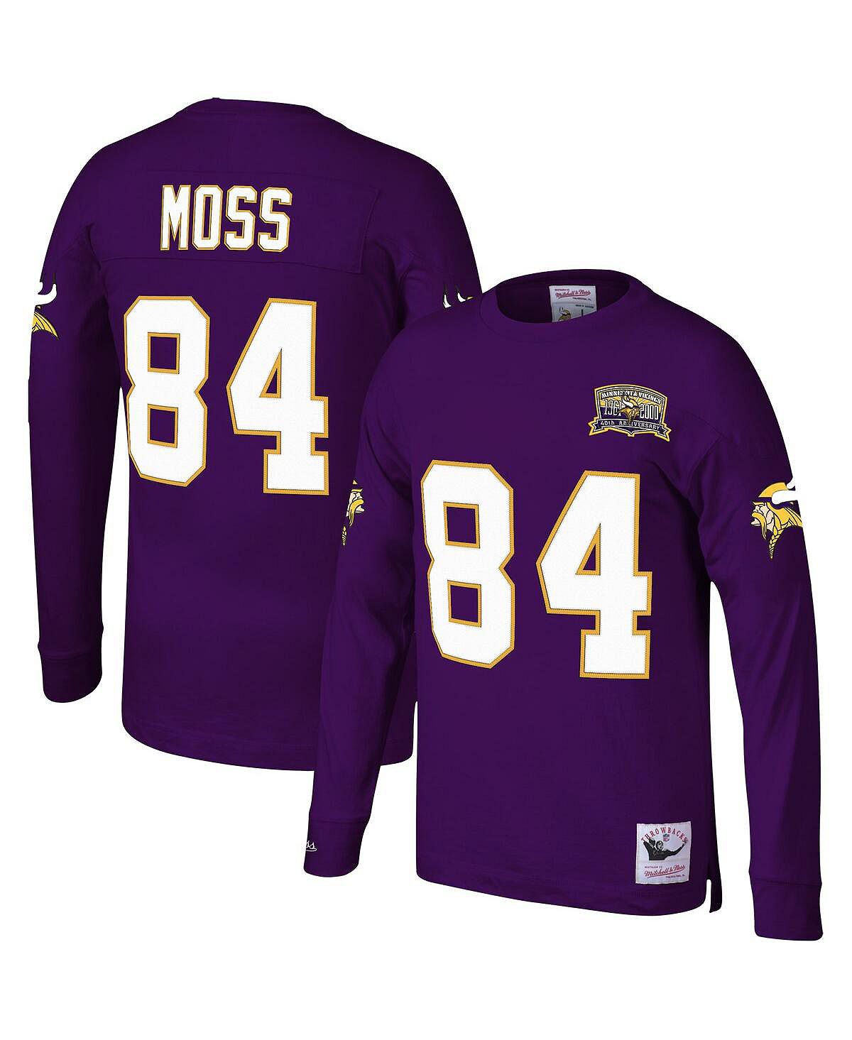 Мужская фиолетовая футболка Randy Moss Minnesota Vikings 2000 с именем и номером игрока, вышедшего на пенсию, с длинным рукавом Mitchell & Ness