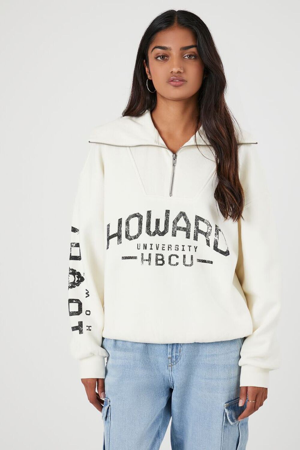 

Пуловер с молнией до половины длины Howard Graphic Forever 21, кремовый, Бежевый
