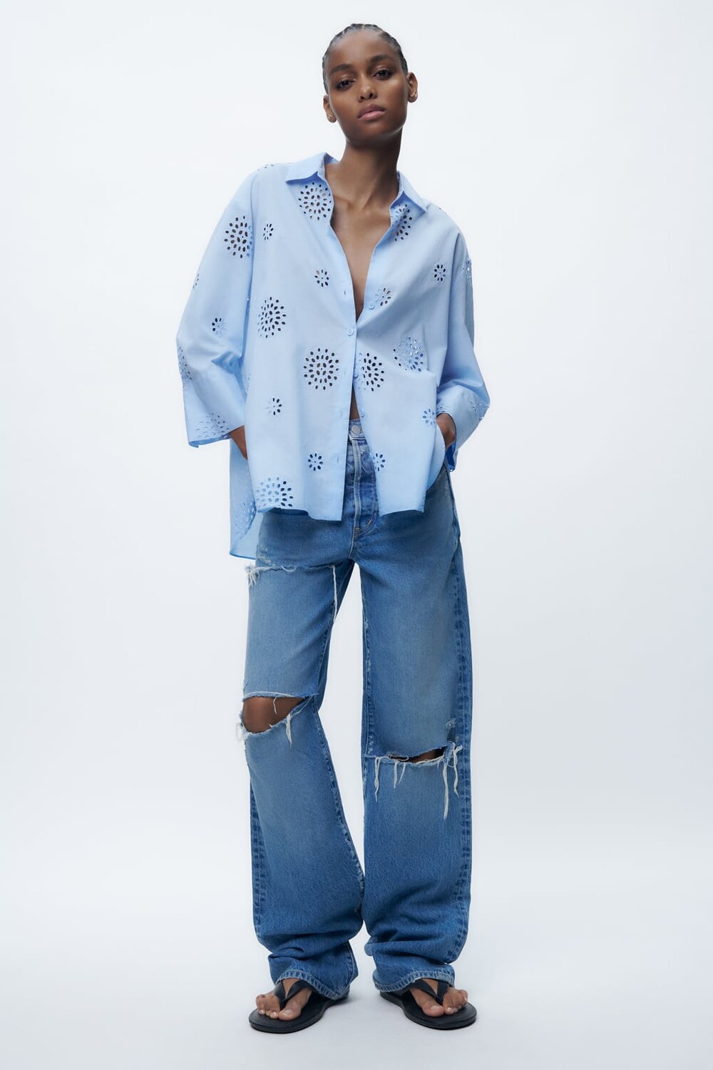 

Рубашка с вышивкой ZARA, синий