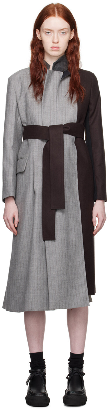 

Серый тренч в полоску sacai