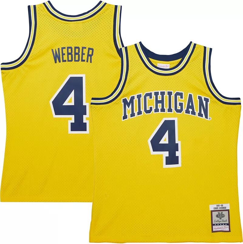 цена Мужская домашняя майка Mitchell & Ness Michigan Wolverines # 4 Maize Chris Webber Swingman