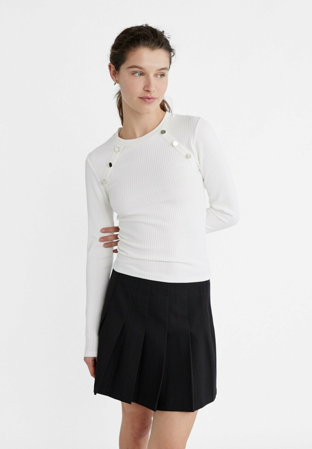 

Топ с длинными рукавами WITH BUTTONS Stradivarius, цвет mottled beige