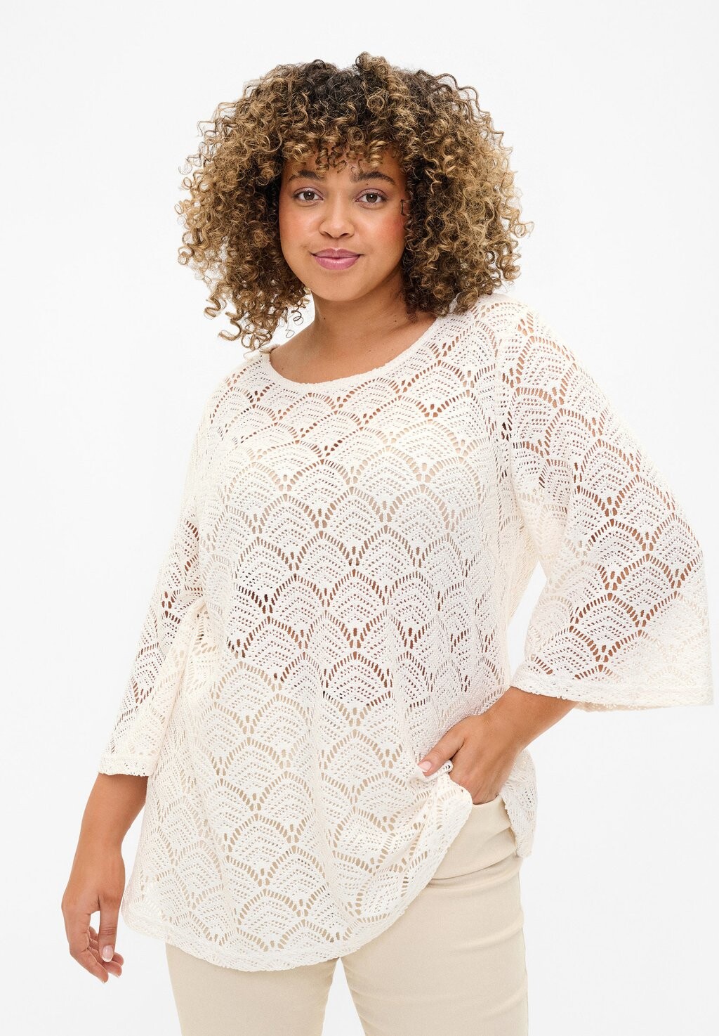 

Вязаный свитер MIT 3/4 PINS Zizzi, цвет sandshell
