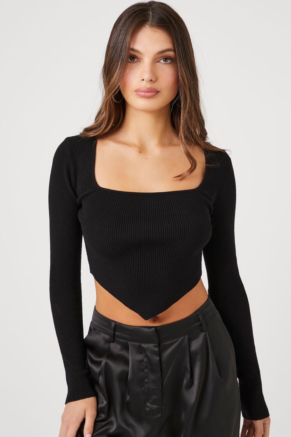 

Укороченный свитер рельефной вязки Forever 21, черный
