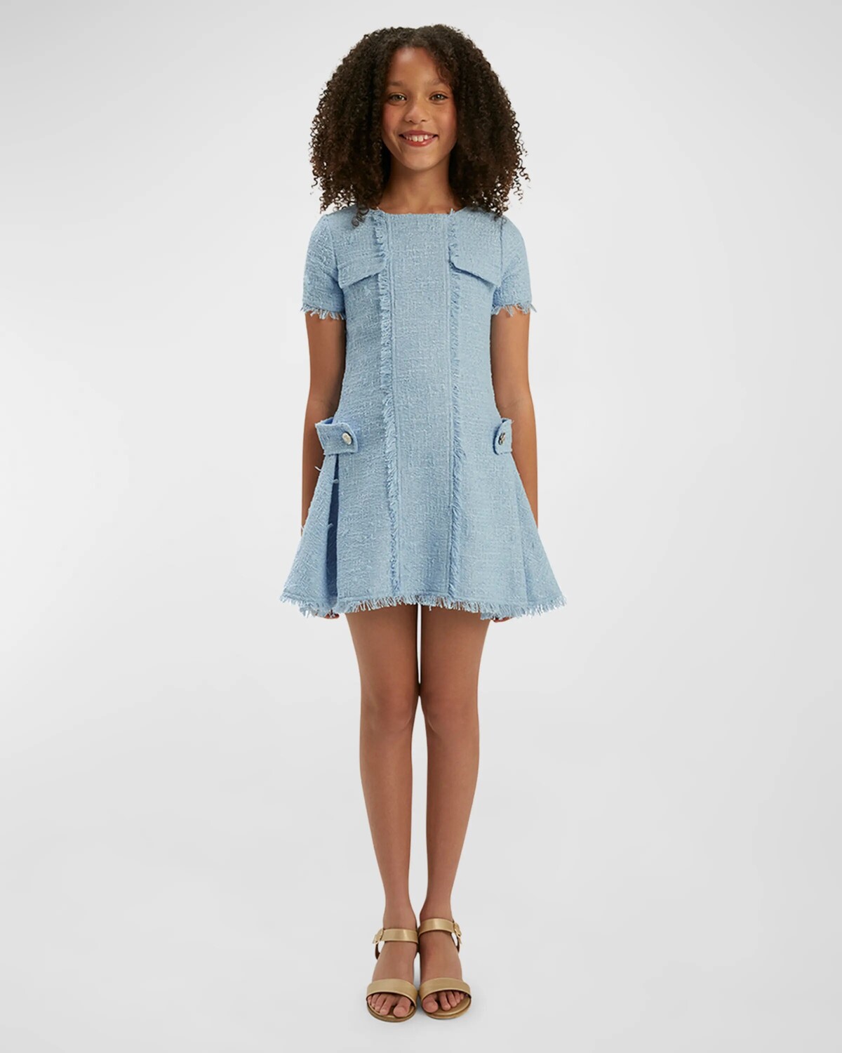 

Платье из букле из аттона для девочек с жакетом, размер 7–14 Bardot Junior, цвет Icing Blue