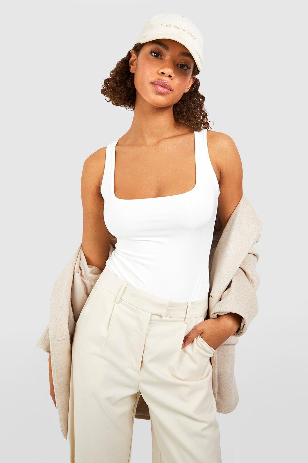 

Двухслойное боди с высоким квадратным вырезом Boohoo, белый