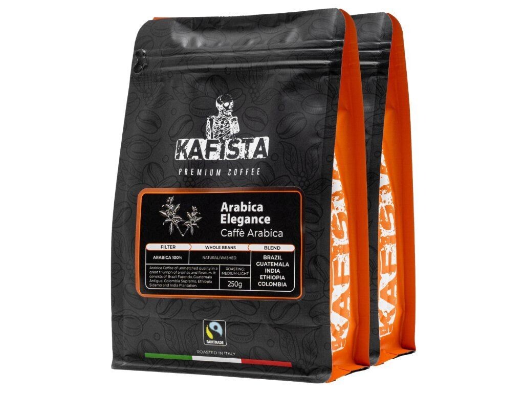

Кофе в зернах Kafista "Арабика Элеганс" - смесь 100% арабики, обжаренная в Италии 2х250г