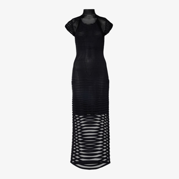 

Трикотажное платье макси приталенного кроя в полоску из смесового шелка Alaia, цвет noir alaia