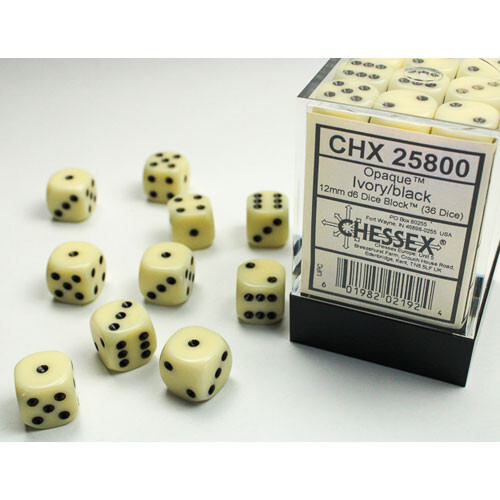 

Аксессуары Chessex Chessex 12mm d6 Set: Opaque - Ivory w/Black (36)