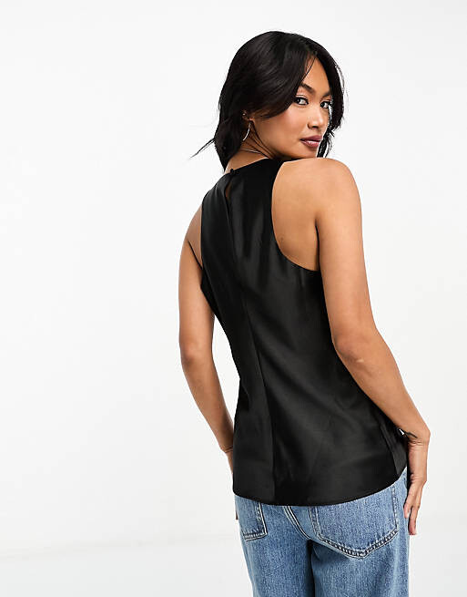 

Черный атласный топ-борцовка ASOS DESIGN