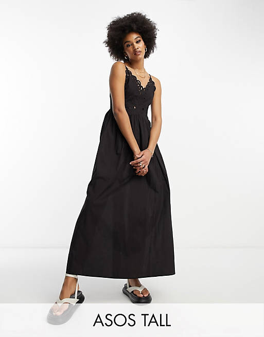 

Черный сарафан миди с плиссированной юбкой ASOS DESIGN Tall