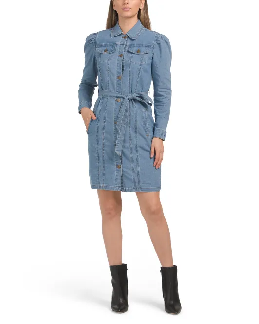 

Джинсовое платье-рубашка с поясом Nanette Nanette Lepore, цвет Medium Denim