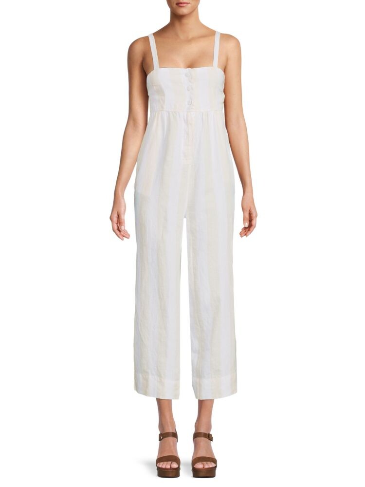 

Полосатый льняной комбинезон с широкими штанинами Saks Fifth Avenue, цвет Natural White