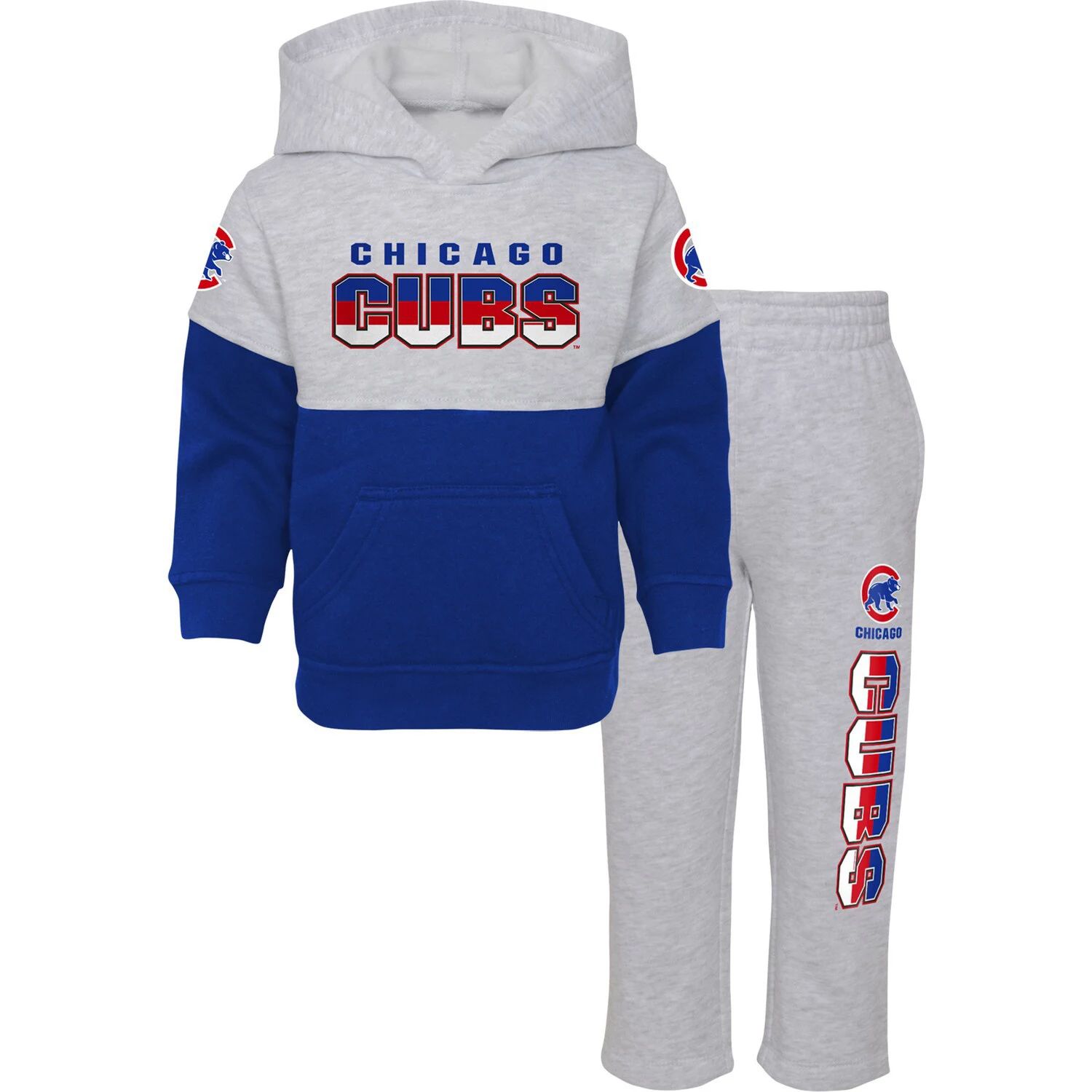 цена Комплект из пуловера с капюшоном и брюк Infant Royal/Heather Grey Chicago Cubs Playmaker Outerstuff