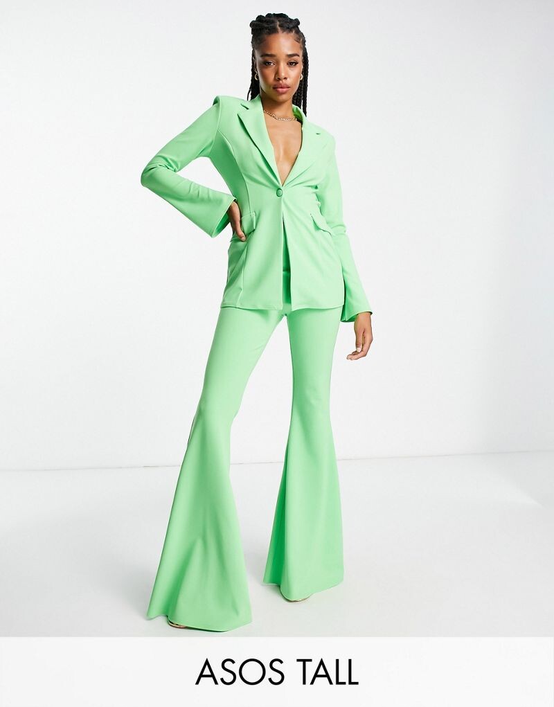 

Расклешенные брюки из летнего зеленого трикотажа ASOS DESIGN Tall