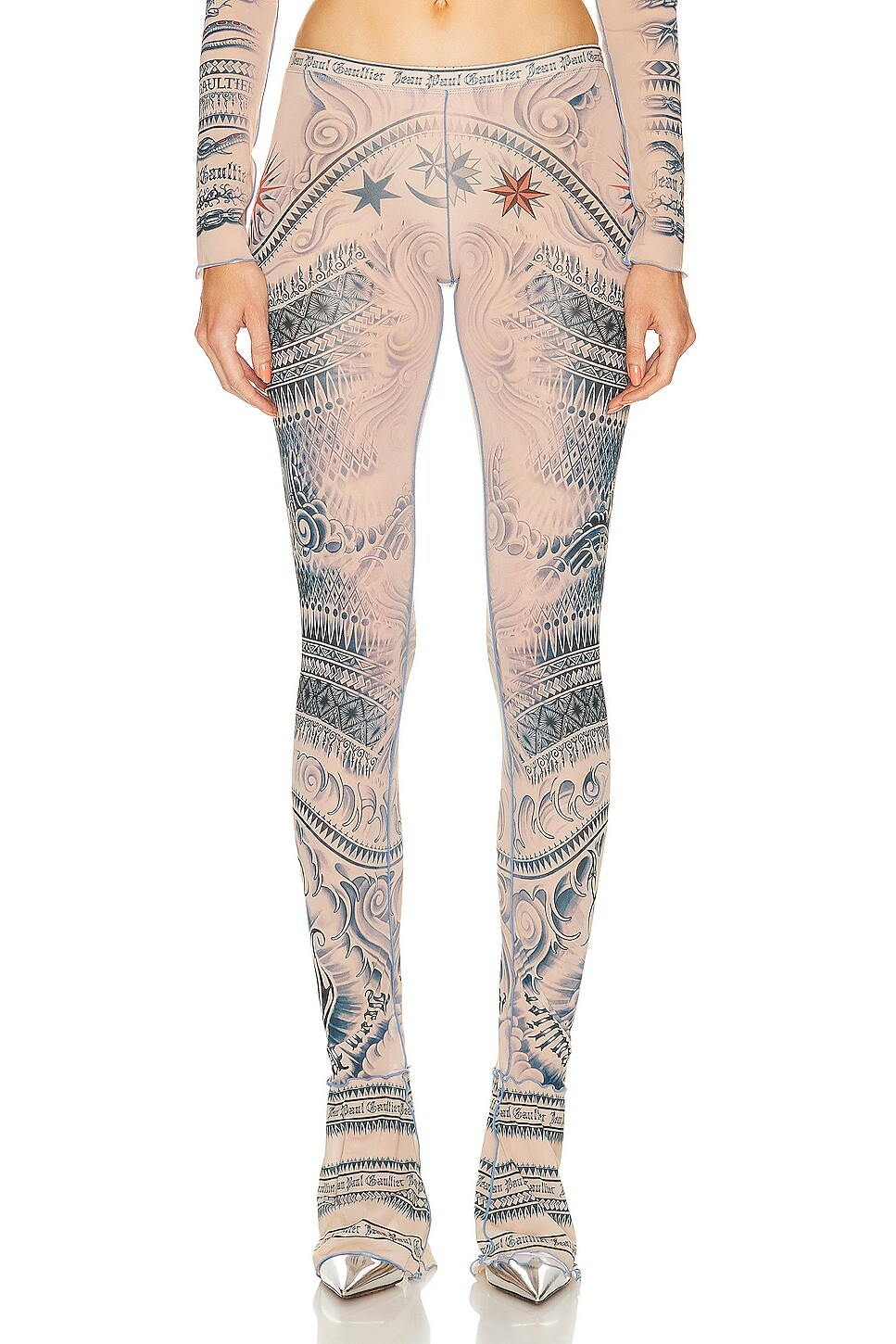 

Брюки Jean Paul Gaultier Printed Soleil Flare Trouser, цвет Nude, Blue, & Red