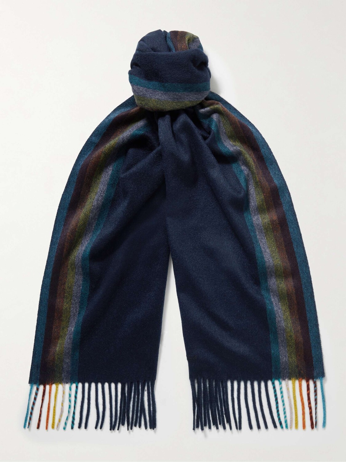 

Кашемировый шарф в полоску с бахромой PAUL SMITH, нави