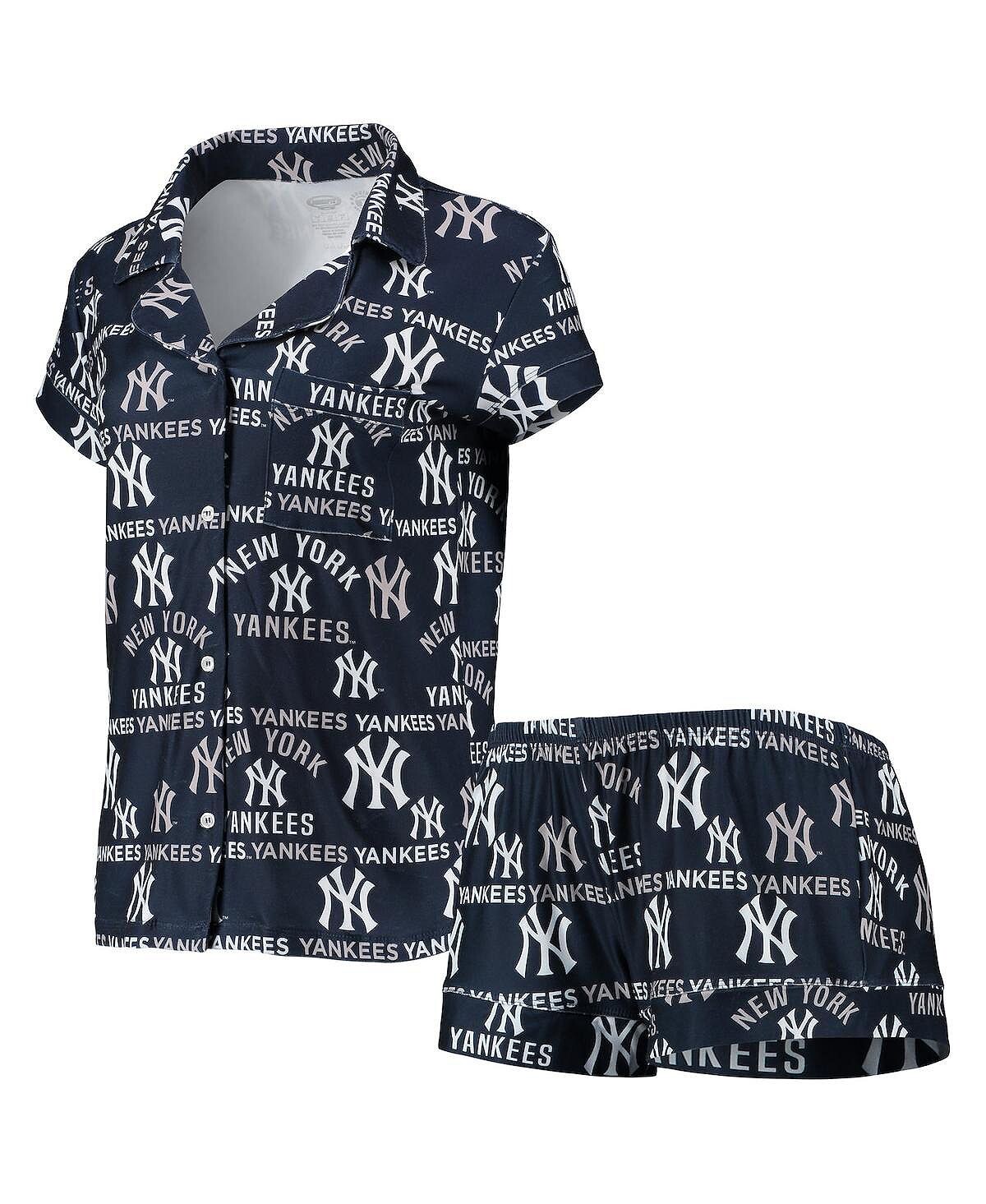 

Женский темно-синий флагманский топ с принтом New York Yankees и шорты для сна Concepts Sport, темно-синий
