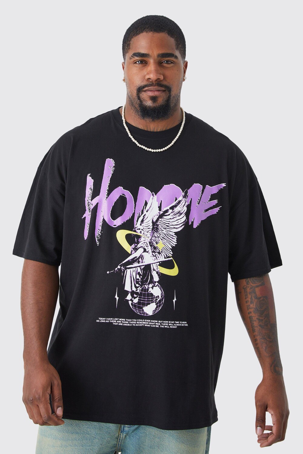 

Футболка оверсайз homme с графикой plus Boohoo, черный
