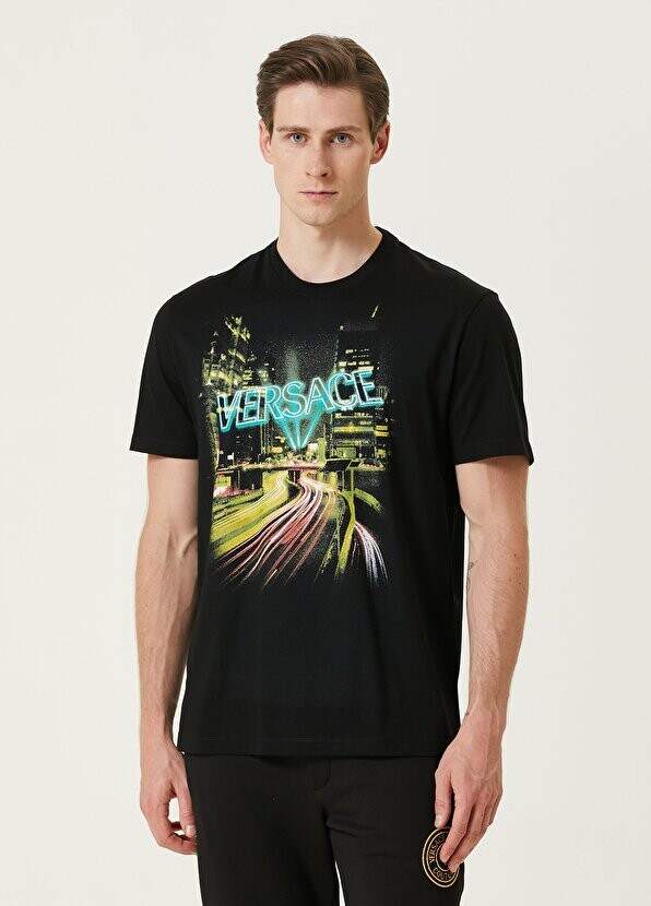 

Черная футболка city lights Versace, Черный