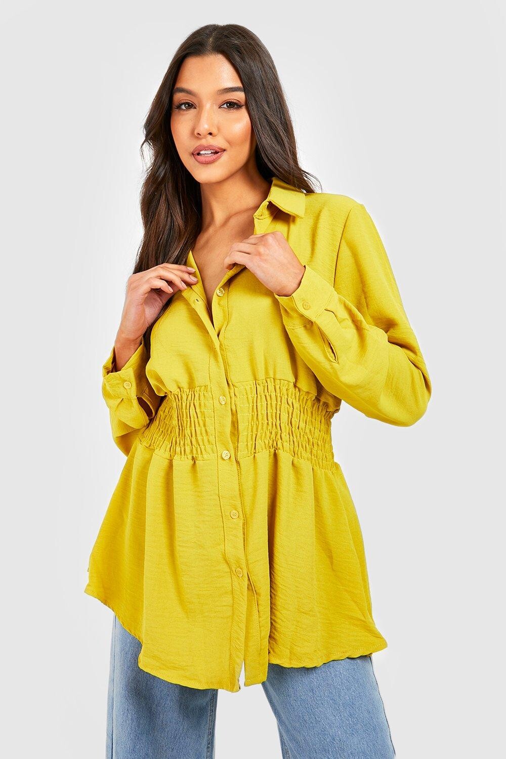 

Рубашка с пригоранным поясом Boohoo, охра