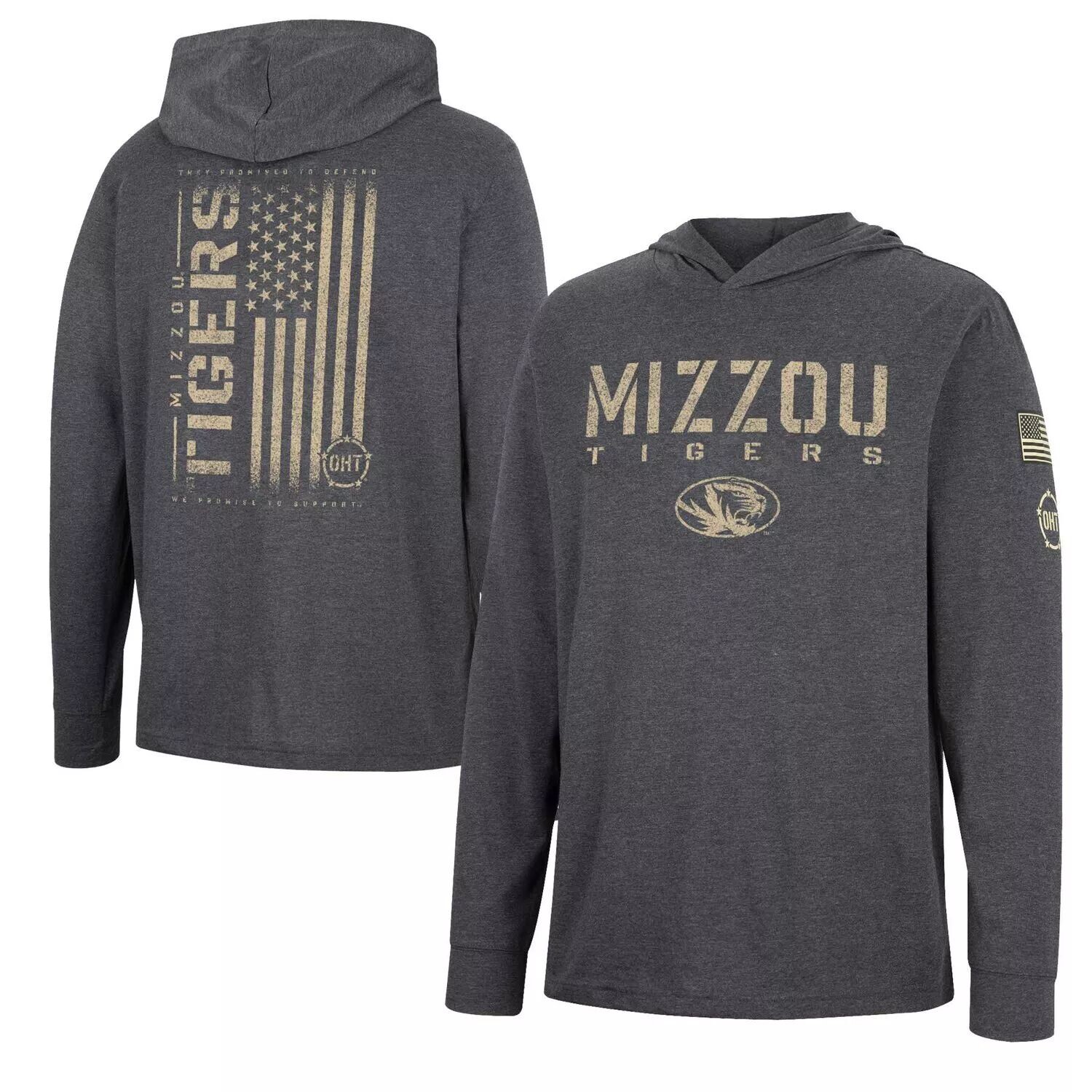 

Мужская темно-серая футболка с длинным рукавом и худи Missouri Tigers Team OHT Military Appreciation Colosseum