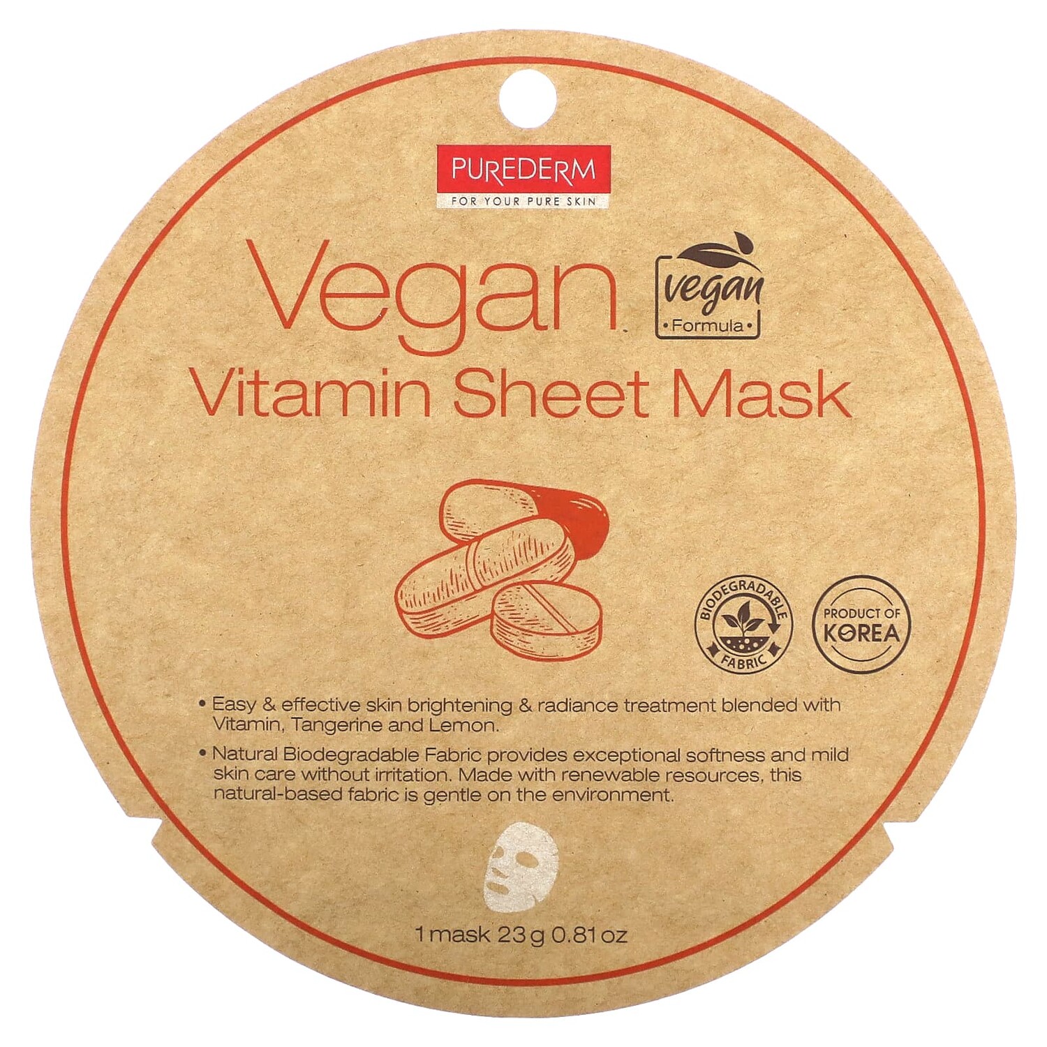 

Vegan Vitamin Sheet Beauty Mask, 1 тканевая маска, 23 г (0,81 унции), Purederm