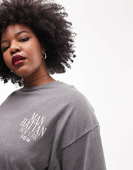 

Нежно-серая футболка оверсайз с рисунком Topshop Curve Manhattan, Серый