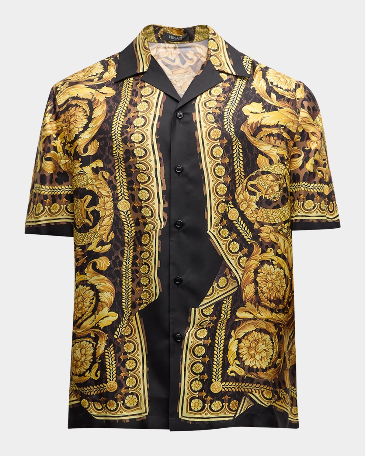 

Мужская драпированная шелковая рубашка в стиле барокко Versace, цвет Chestnutgold