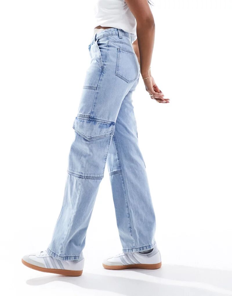 Светлые потертые широкие джинсы карго Miss Selfridge