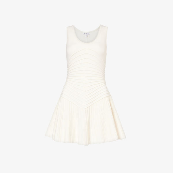 Платье мини из смесовой ткани с овальным вырезом и расклешенным краем Alaia, цвет blanc naturel