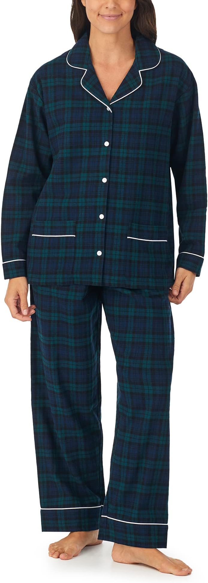 цена Классический фланелевой пижамный комплект с воротником-стойкой Lanz of Salzburg, цвет Blue Green Watch Plaid