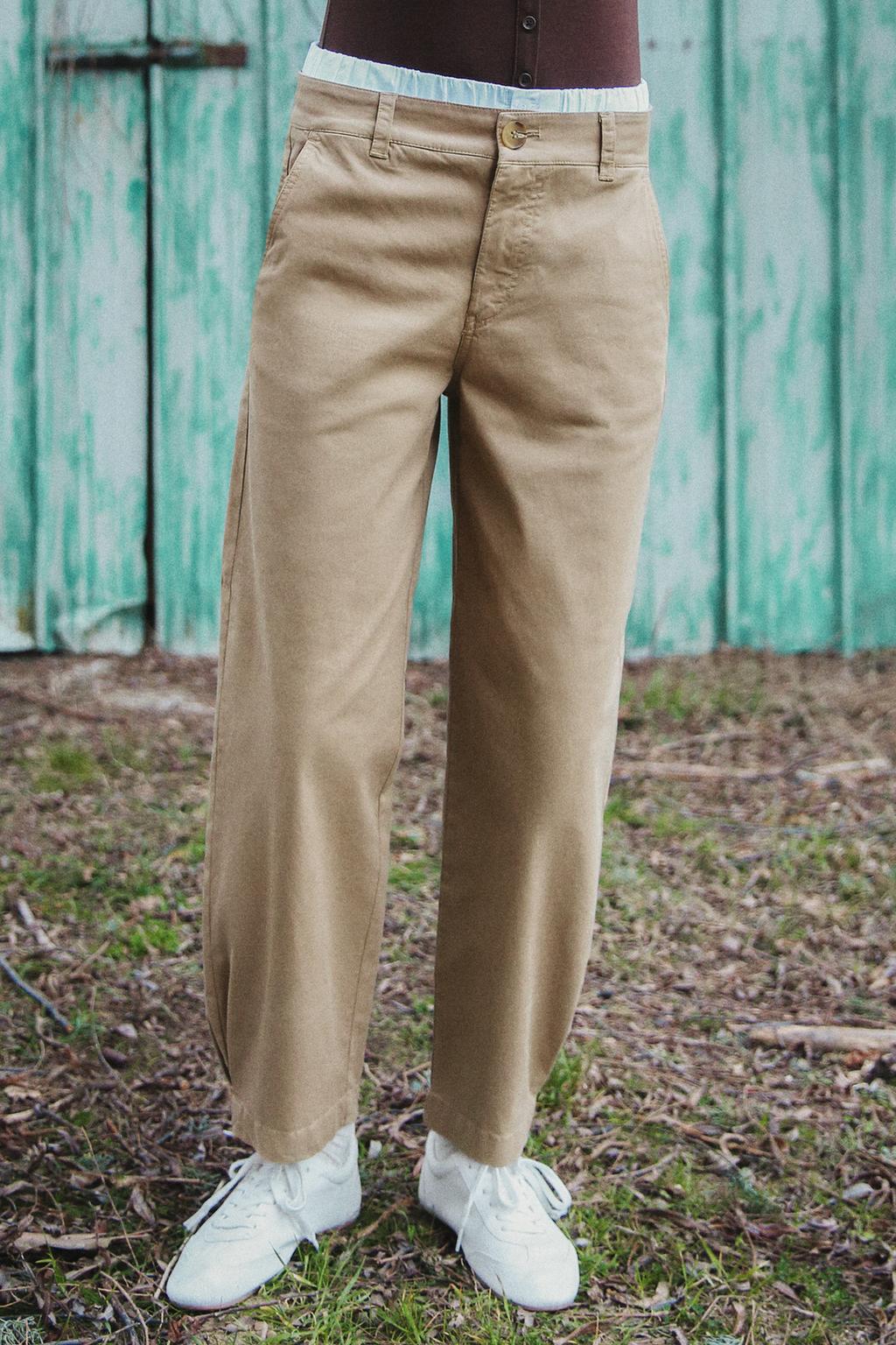 Контрастные брюки-чиносы с двойной посадкой ZARA, кэмел средний контрастные брюки для джоггинга zara баклажановый