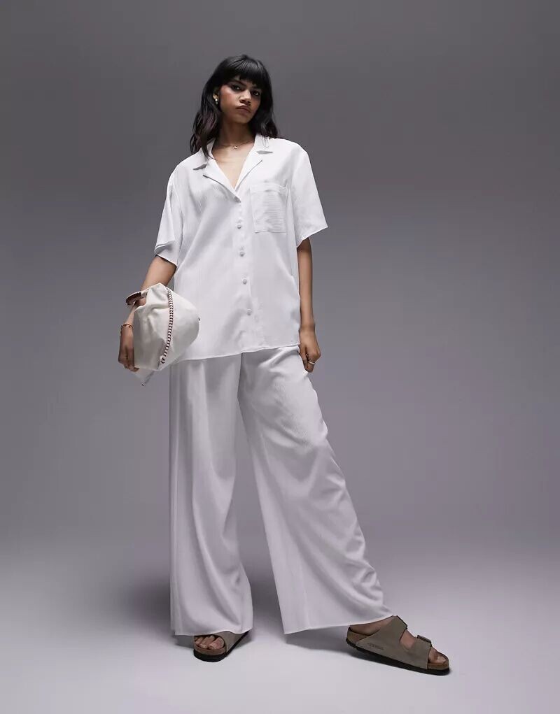 

Широкие жатые брюки без застежки Topshop цвета экрю