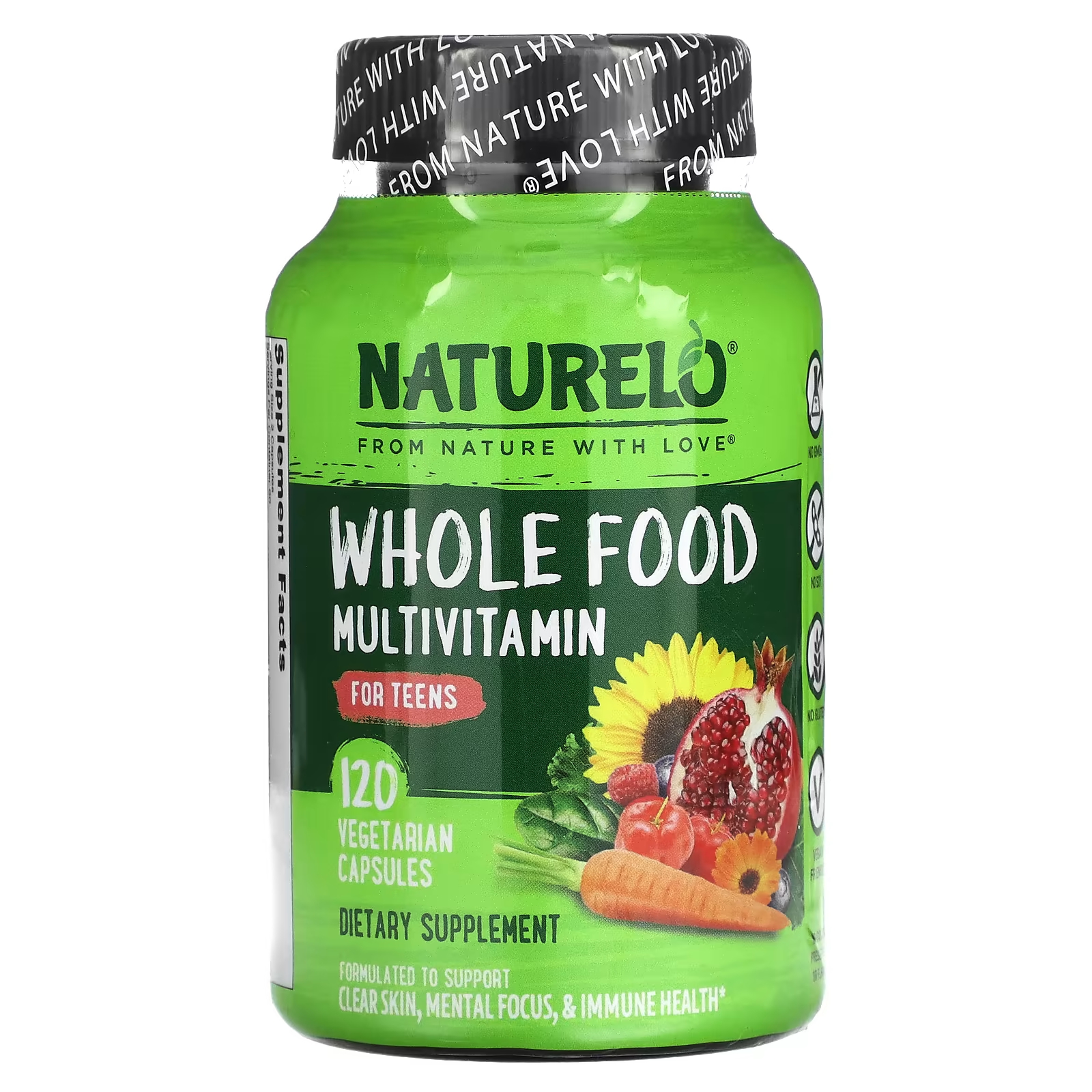 Мультивитамины добавка Naturelo из цельных продуктов для подростков, 120 капсул naturelo prenatal 180 ct