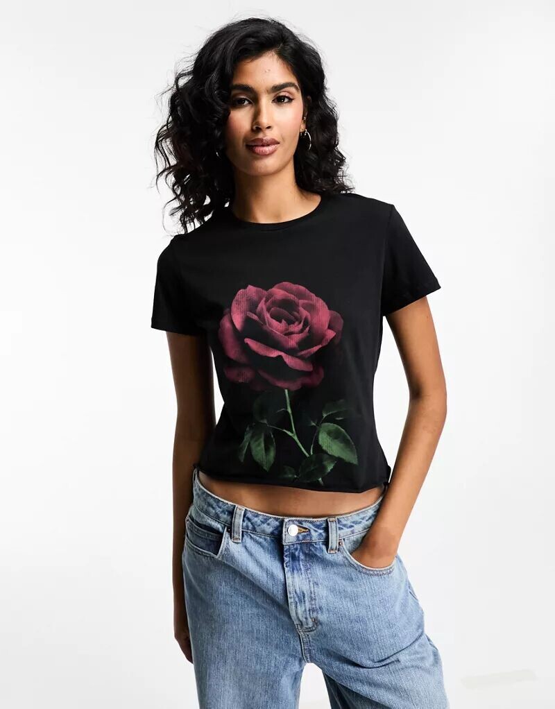 

Черная детская футболка с объемным изображением розы ASOS