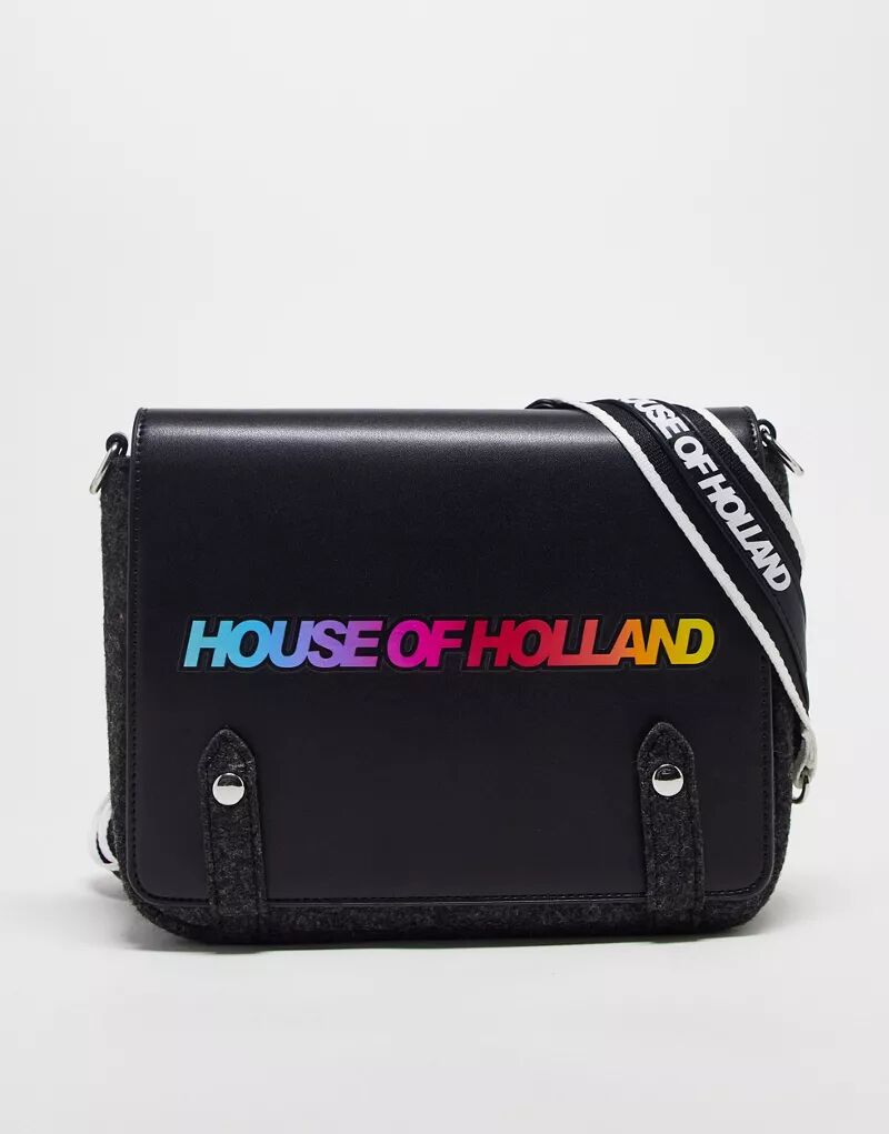 Черная сумка-саквояж с логотипом House of Holland