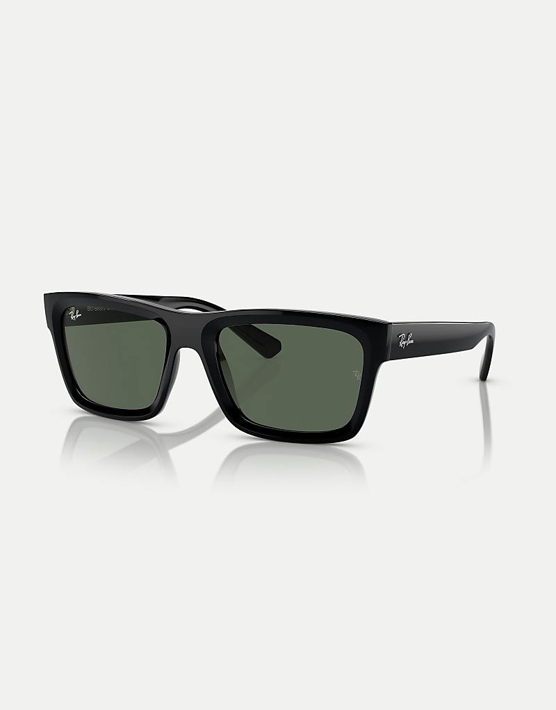 

Ray-Ban - Warren - Черные солнцезащитные очки прямоугольной формы с зелеными линзами