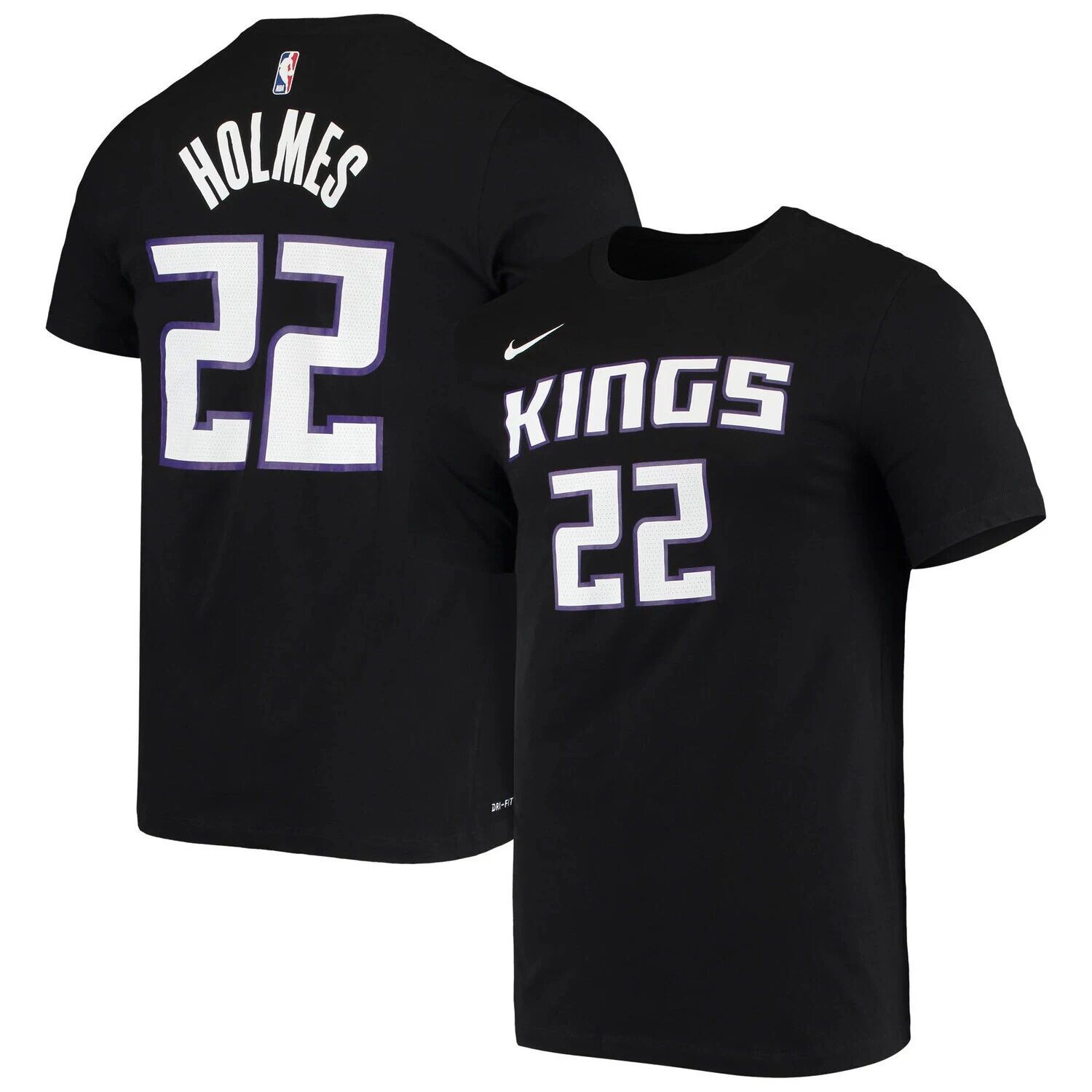 

Мужская черная футболка Nike Richaun Holmes Sacramento Kings с именем и номером Performance, Черный
