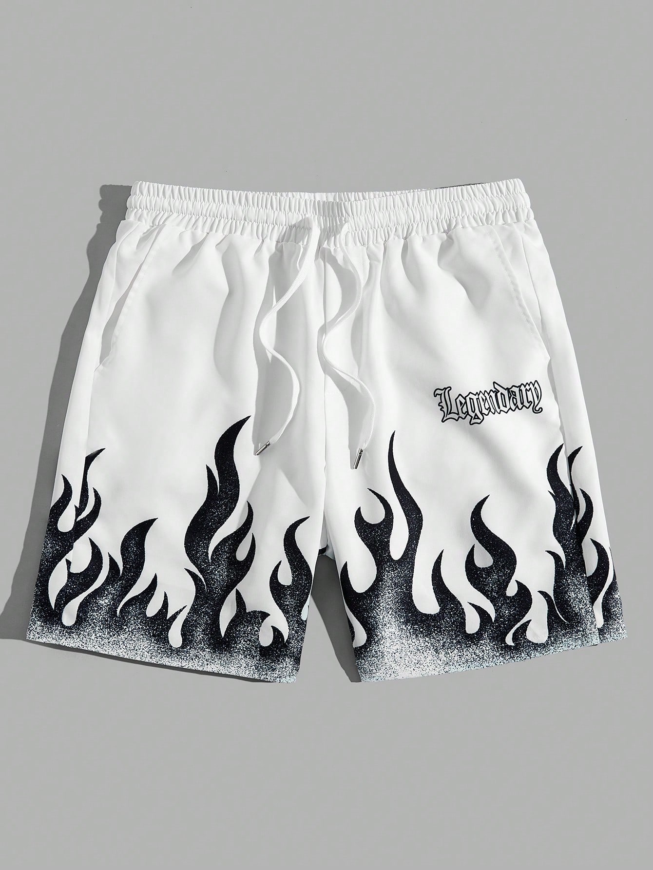Мужские повседневные тканые шорты Manfinity EMRG с принтом «пламени и буквы», белый