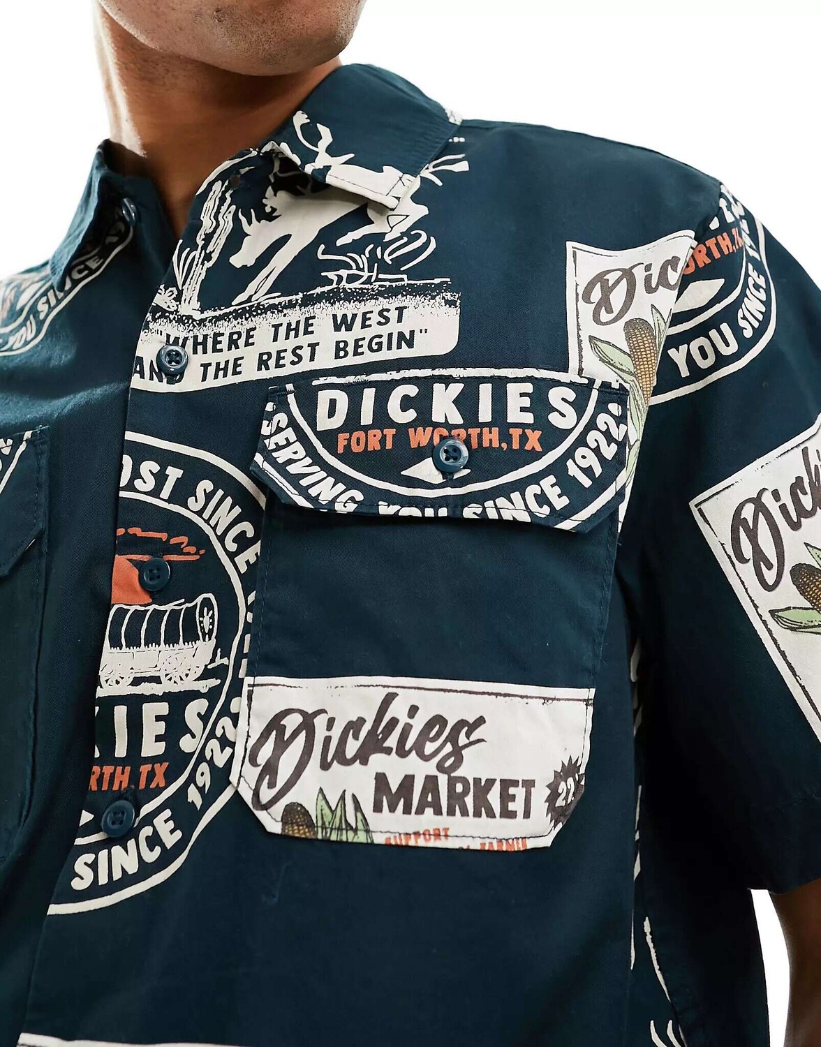 

Темно-синяя рубашка с короткими рукавами и винтажным принтом Dickies greensbury