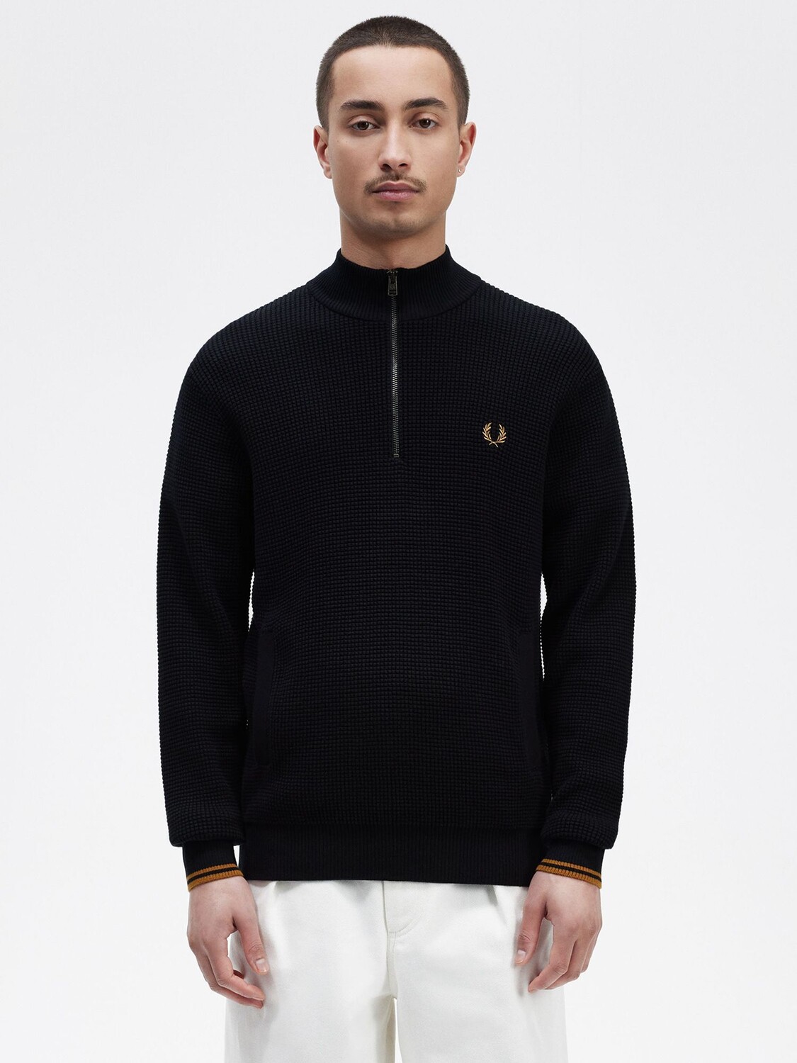 

Джемпер с полумолнией и вафельной строчкой Fred Perry, темно-синий
