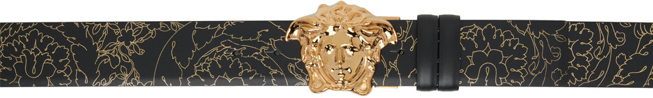 

Черный двусторонний ремень Barocco 'La Medusa' Черное золото Versace