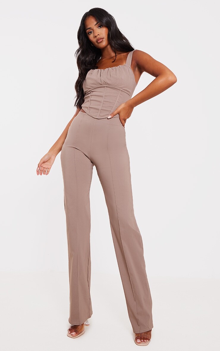 

PrettyLittleThing Высокие темно-серые брюки из эластичной ткани, Серый