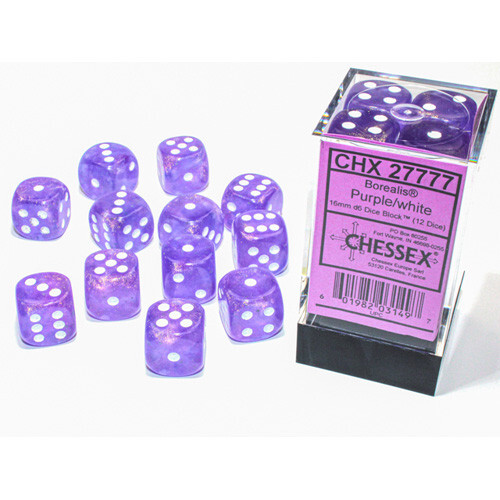 

Аксессуары Chessex Chessex 16mm d6 Set: Borealis Luminary Purple/White (12)