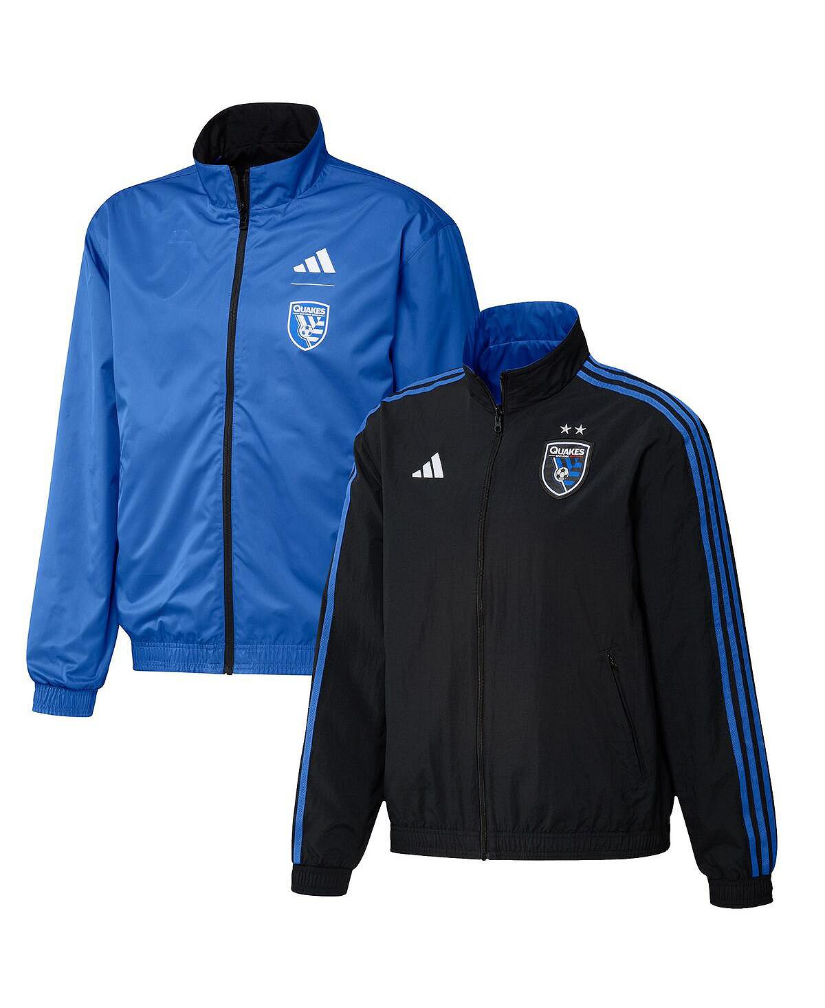 цена Мужская черно-синяя двусторонняя командная куртка с молнией во всю длину San Jose Earthquakes 2023 On Field Anthem adidas