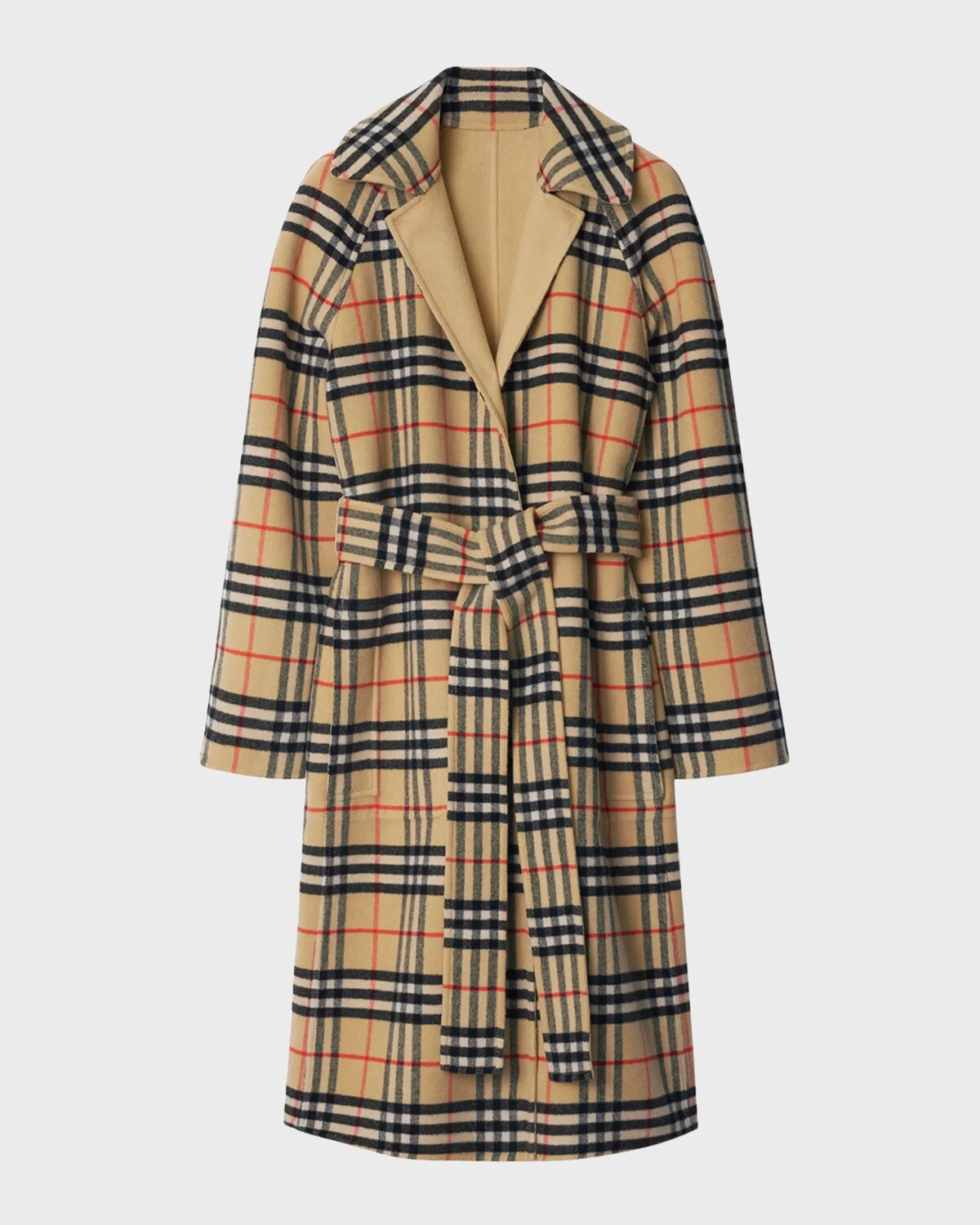 

Двустороннее пальто в клетку с поясом Burberry, цвет Flax